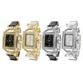 Geneva Platinum Women's Rhinestone-accented Faux Leather Link Watch