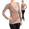Stanzino Women's Taupe Two-tone Long Sleeve Top