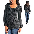 Stanzino Women's Black Rosette Silk-blend Top