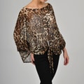 AnnaLee and Hope Women's Animal Print Tie Front Sheer Top