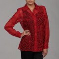 K Kasper Women's Poppy Red Abstract Print Long-sleeve Blouse