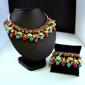 Turquoise and Red Coral Necklace and Bracelet Set (Thailand)