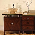 Silkroad Exclusive Travertine Stone Top 47-inch Bathroom Vessel Vanity Single Sink Cabinet