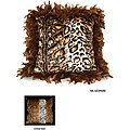 Animal Print Microplush Pillow With Feather Trim