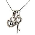 Silvertone Crystal Heart Lock and Key Polished Necklace Set