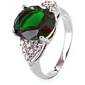 Silvertone Emerald-colored Cubic Zirconia Ring