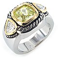 Silvertone Green Cubic Zirconia Polished 3-stone Ring