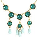 Goldtone Green Bead Drop Bib Necklace