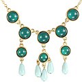 Goldtone Green Bead Drop Bib Necklace