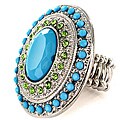 Silvertone Turquoise and Peridot Stretch Ring