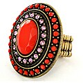 Goldtone Coral and Pink Crystal Stretch Ring