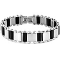 Stainless Steel and Black Rubber Men's Brushed Link Bracelet