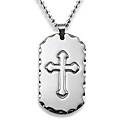 Stainless Steel Antiqued Edge and Raised Cross Dog Tag Necklace