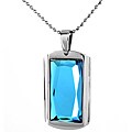 Stainless Steel Aqua-colored Rectangular Glass Necklace