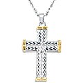 Stainless Steel and Goldplated Antiqued Style Cross Necklace