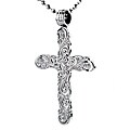 Steel Polished Floral Engraved-look Cross Necklace