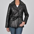 Tibor Women's Belted Sherpa Collar Leather Jacket