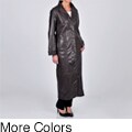 Tibor Design Women's New Zealand Lamb Leather Full Length Swing Coat with Button Closure