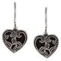 Sterling Silver Marcasite and Onyx Heart Earrings