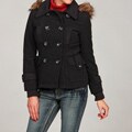 Dollhouse Women's Charcoal Wool Hooded Pea Coat