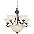 Rubbed Bronze Eight Light Chandelier with Bowl
