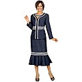 Divine Apparel Women's Plus Size Navy/ Silver Removable Collar Skirt Suit