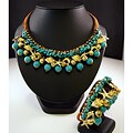 Handmade Turquoise and Brass Beads Necklace and Bracelet Set (Thailand)