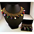 Handmade Multicolored Stones and Brass Beads Necklace and Bracelet Set (Thailand)