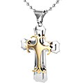 Stainless Steel Layered Cross with Gold Accent Necklace