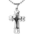 Stainless Steel Layered Cross with Black Accent Necklace