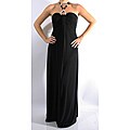 R & M Richards Women's Long Rhinestone Neck Dress