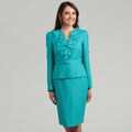 Tahari Women's Aqua Ruffle Belted Skirt Suit