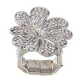 Brass Gunmetal White Crystal Flower Stretch Ring