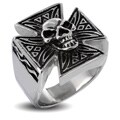 Stainless Steel Men's Iron Cross with Skull Ring