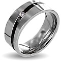 Stainless Steel Cubic Zirconia Men's Black Stripe Wedding Band