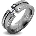 Polished Stainless Steel with Brushed Center and Crystal Stone