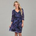 Emma & Michelle Women's Purple/ Black Abstract Print Ruffle Dress