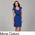 Emma & Michele Women's Ruche Belted Dress