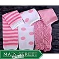 Pink-and-white Polyester Headbandz Three-piece Baby Leg Warmer Set