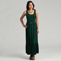Calvin Klein Women's Black/ Green Striped Maxi Dress