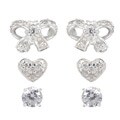 Sunstone Sterling Silver Cubic Zirconia Earring Set Heart Bow Stud Trio