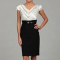 Tiana B Women's Ivory/ Black Drape Neck Belted Dress FINAL SALE
