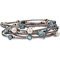 Silvertone Blue Multi-stone Wire Bracelet Set