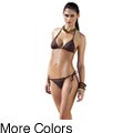 1 Sol Women's 2-piece Triangle Top Embroidered Stitch Bikini