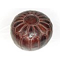 Hand Stitched White TrimKasbah Brown Leather Ottoman (Morocco)