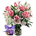 Sweets in Bloom 'Pink and Flirty' Rose Bouquet with Godiva Chocolate Truffles
