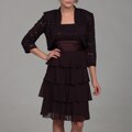 R&M Richards Women's Eggplant Sequin Lace Bolero Jacket and Dress Set