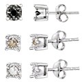 Sterling Silver White, Black, And Brown 2/5ct TDW Diamond Stud Earrings (Set of 3)