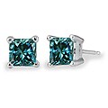 14k White Gold 1ct TDW Blue Diamond Solitaire Earrings