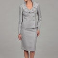 Evan Picone Women's Platinum Ruffle Collar Skirt Suit